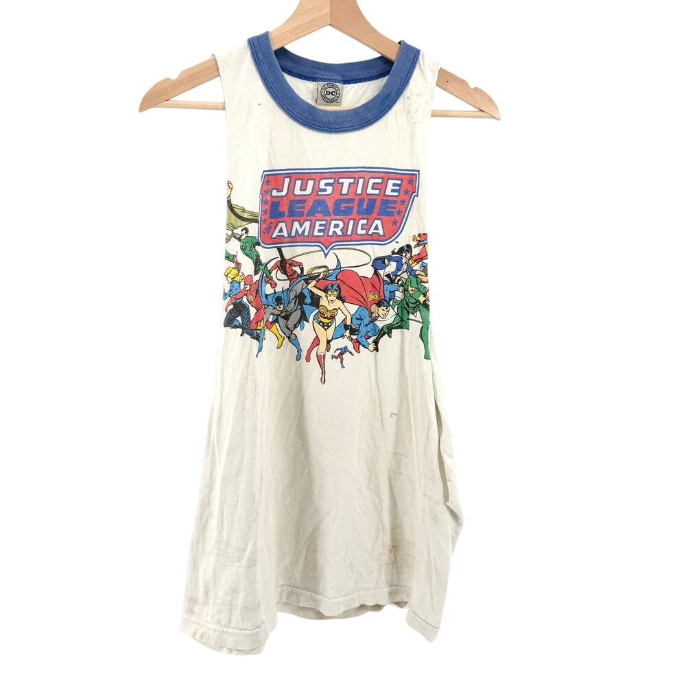 DC Comics White Blue 100% Cotton Justice League Graphic Customized Muscle Shirt